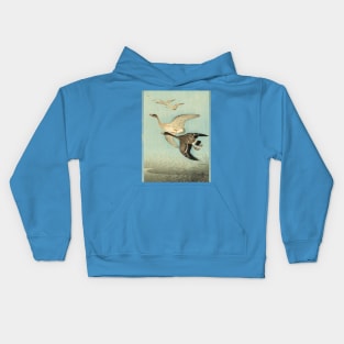 White fronted Geese in Flight Antique Japanese Paintings Kids Hoodie